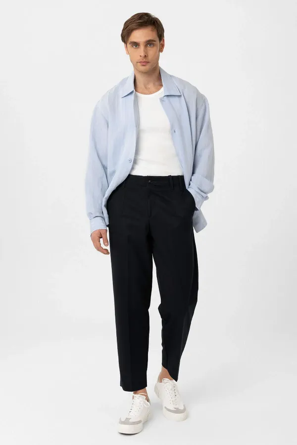 Pantalon Antioch bleu marine taille haute coupe droite pour homme