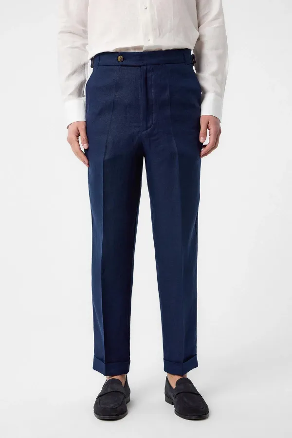Antioch Navy Blue 100% Linen Italian Cut Men's Trousers
