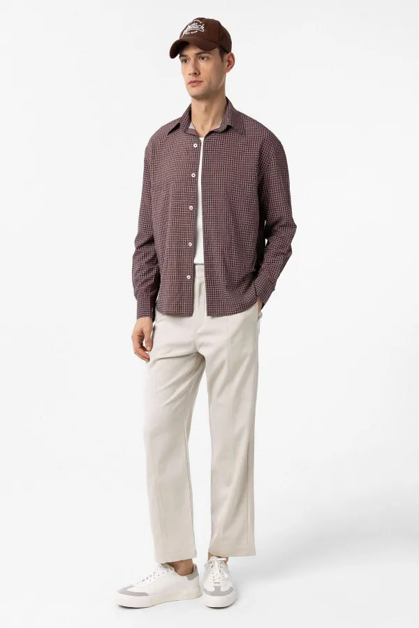 Chemise à carreaux Antioch Coffee pour homme, coupe décontractée