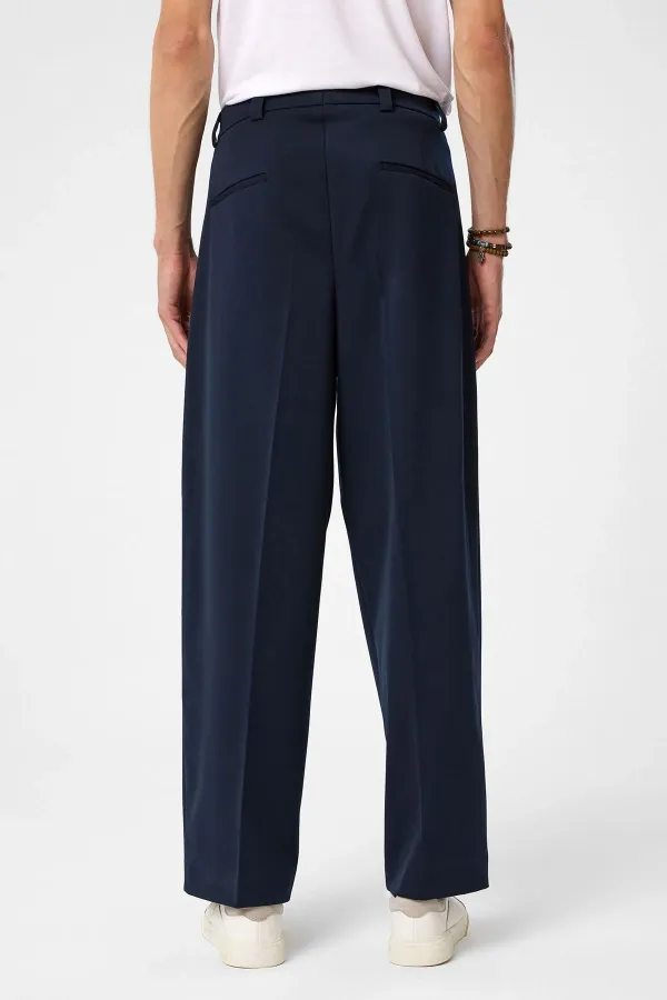 Pantalon homme Antioch bleu marine taille haute coupe décontractée à plis