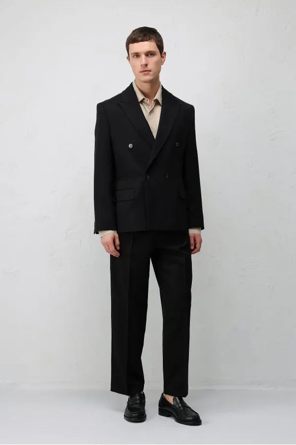 Veste blazer Antioch noire à double boutonnage et coupe décontractée pour homme
