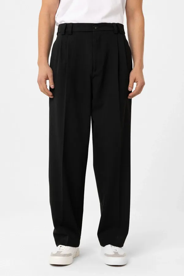 Pantalon plissé Antioch noir taille haute coupe décontractée pour homme