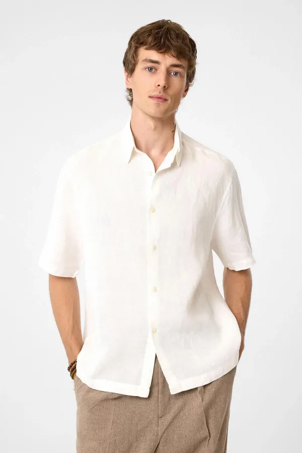 Chemise homme Antioch blanche 100 % lin coupe décontractée
