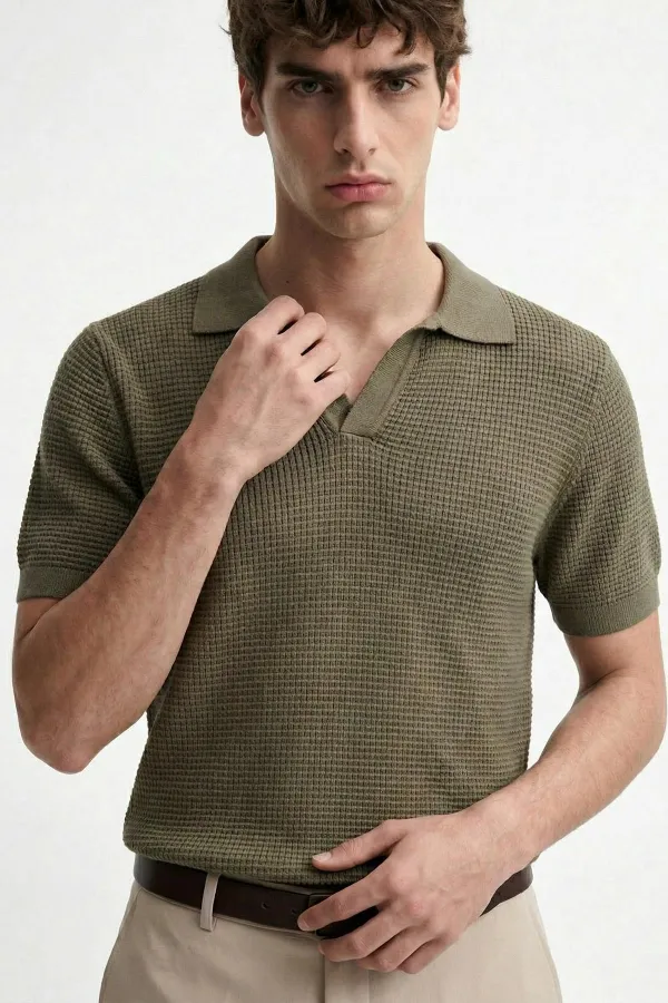 Antioch Haki Dokulu Polo Yaka Erkek T-Shirt