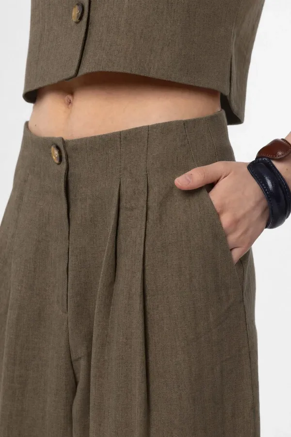 Antioch Khaki Linen Blend Women's Culotte Pants Antioch Khaki Linen Blend Women's Culotte Pants
