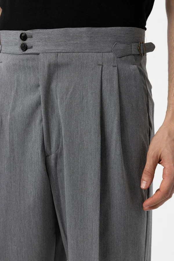 Antioch Grey High-Waisted Italian-Fit Pleated Men's Trousers