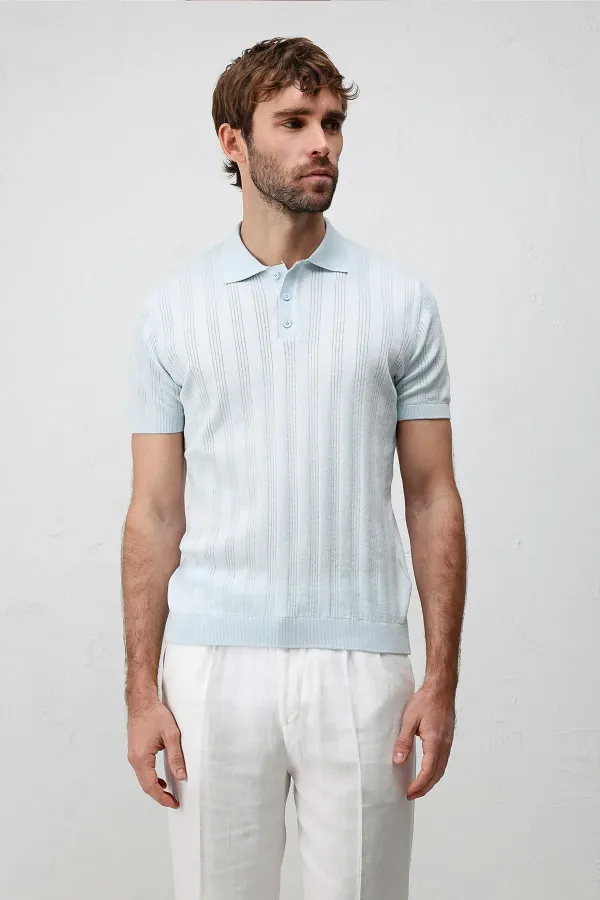 Polo garçon Antioch Bebe bleu en maille texturée