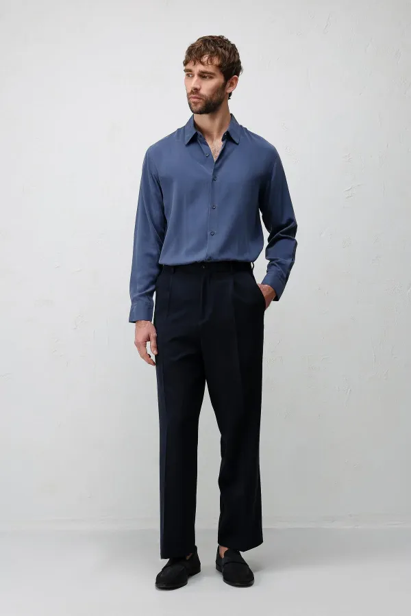 Antioch Açık Lacivert Relax Fit Pilili Erkek Pantolon