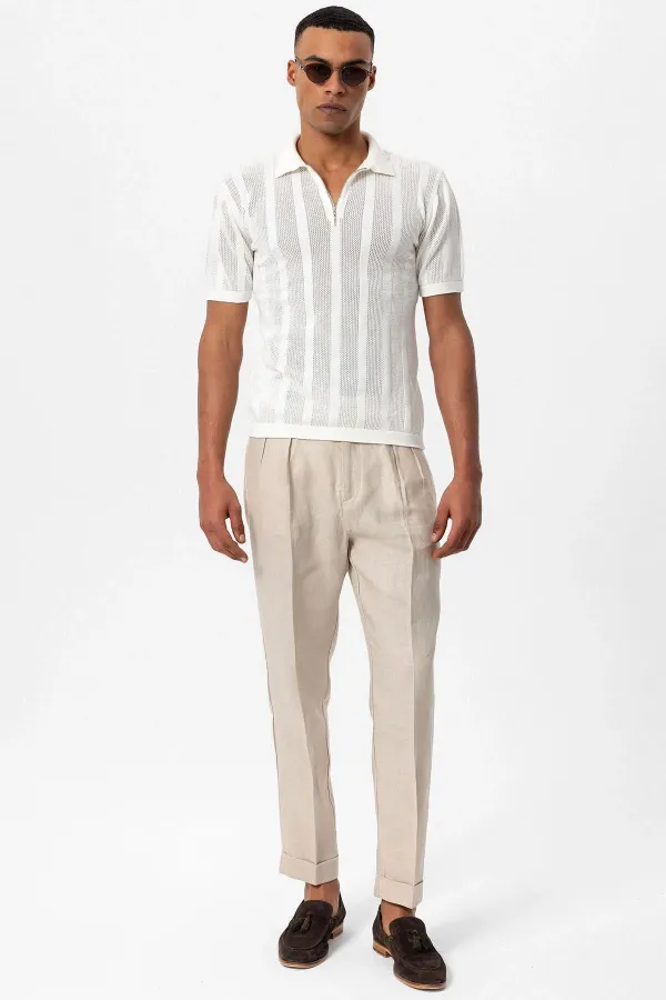 Polo blanc Antioch à col zippé pour homme