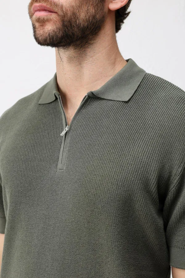 Antioch Haki Comfort Slim Fermuarlı Erkek Triko T-Shirt