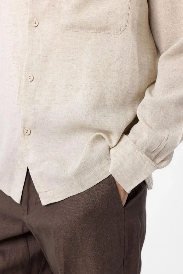 Chemise homme Antioch beige en lin mélangé, coupe décontractée