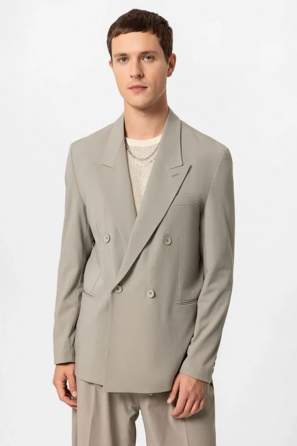 Antioch Light Khaki Single Button Double-Breasted Men's Blazer Jacket