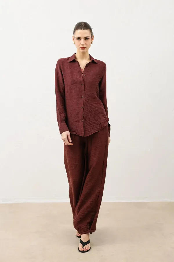 Pantalon drapé à jambes ajustables Antioch Burgundy pour femme