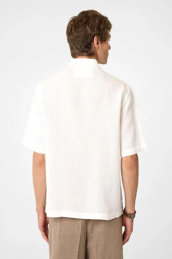 Chemise homme Antioch blanche 100 % lin coupe décontractée