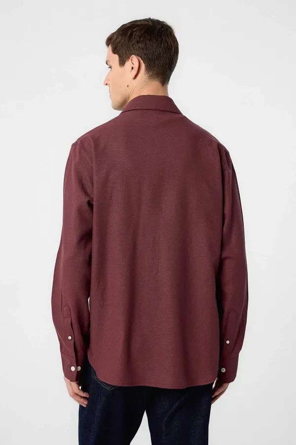 Antioch Burgundy Relax Fit Linen Blend Men's Shirt