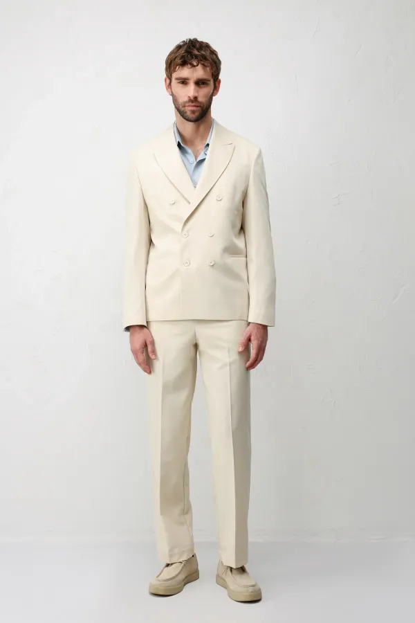Antioch Ekru Kruvaze Relaxed Fit Erkek Blazer Ceket Antioch Ekru Kruvaze Relaxed Fit Erkek Blazer Ceket