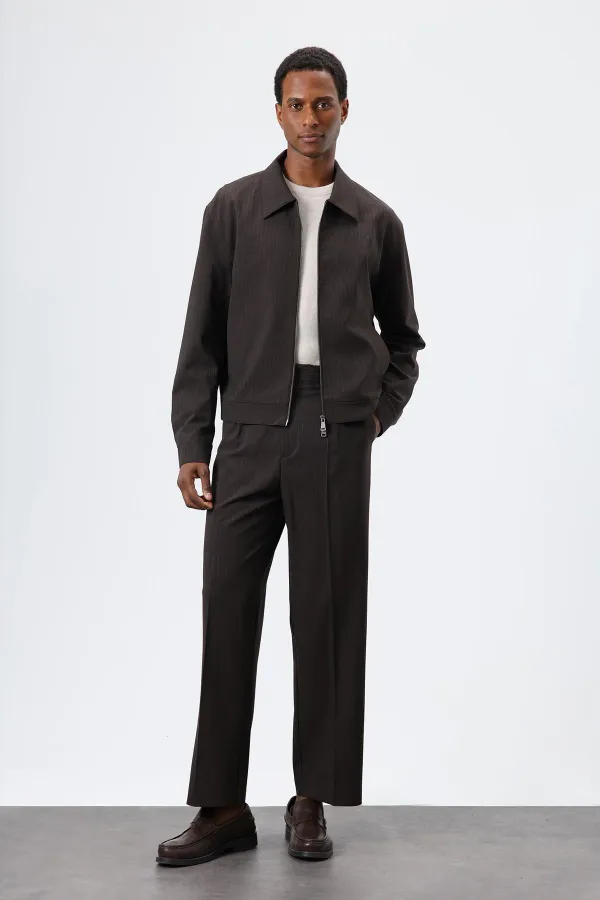 Antioch Açık Kahve Çizgili Mevsimlik Erkek Mont