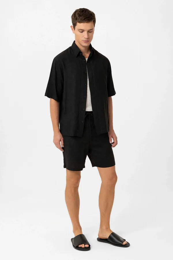 Chemise décontractée pour homme Antioch en lin mélangé noir