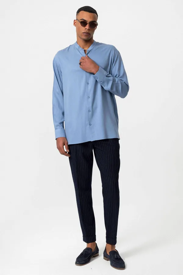 Antioch Baby Blue Mandarin Collar Regular Fit Men's Shirt