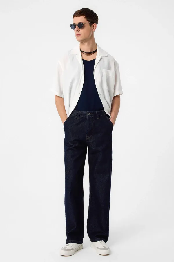 Jean Antioch bleu marine foncé coupe décontractée pour homme