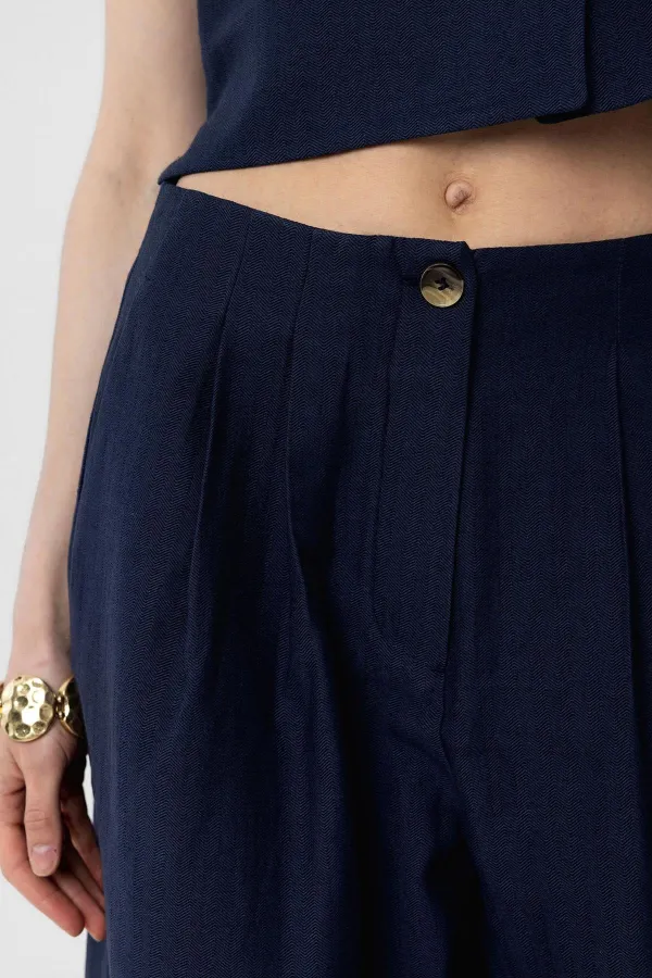 Pantalon culotte Antioch bleu marine en lin mélangé pour femme