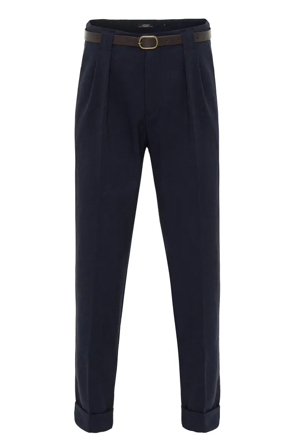 Antioch Lacivert Kemerli Double Paça Pantolon