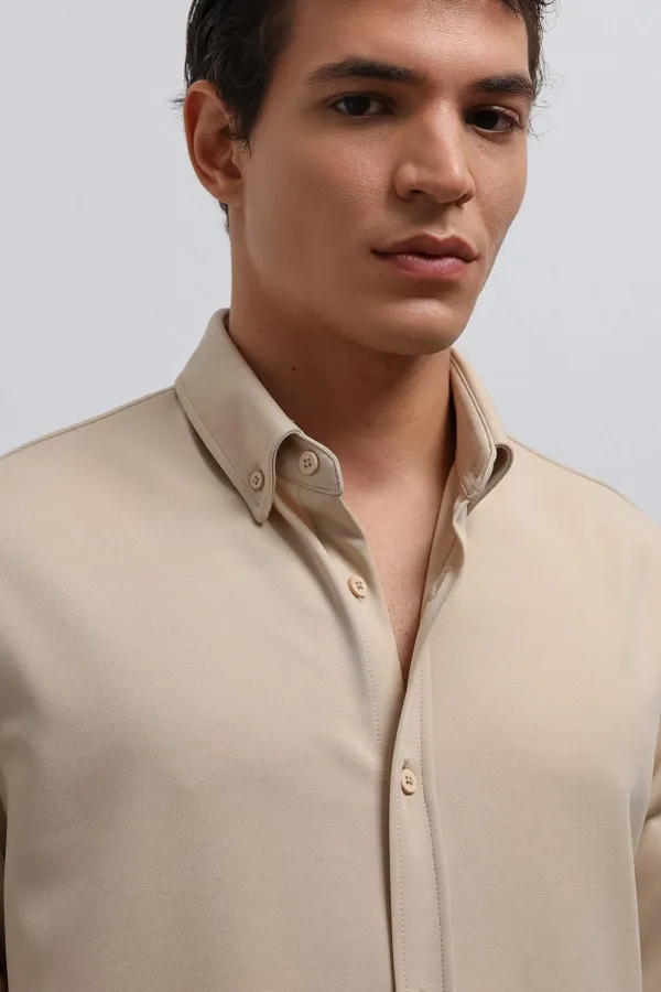 Antioch Bej Düğmeli Yaka Relax Fit Erkek Gömlek
