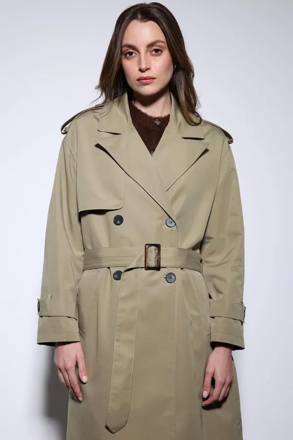 Trench-coat Antioch kaki croisé à ceinture pour femme