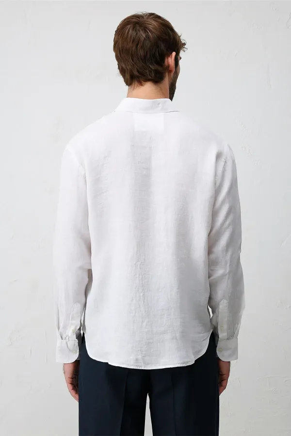 Antioch Beyaz 100% Keten Relax Fit Erkek Gömlek