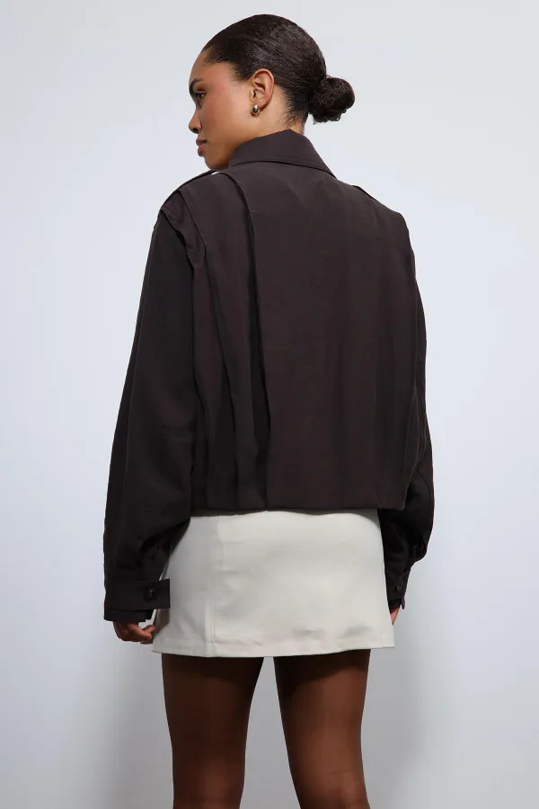 Antioch Koyu Kahve Pile Detaylı Dik Yaka Mont