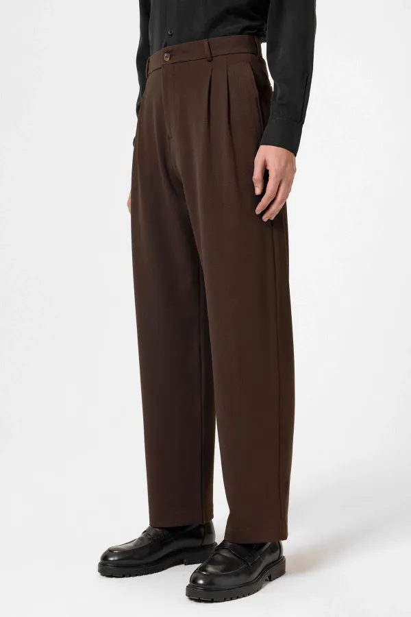 Pantalon homme Antioch Coffee taille haute plissé coupe décontractée