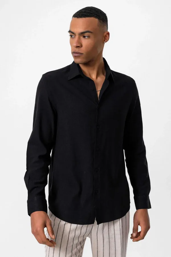 Chemise à manches longues noire Antioch pour homme