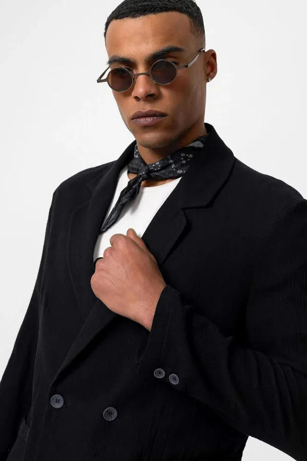 Antioch Black Double-Breasted Unlined Men's Blazer Jacket