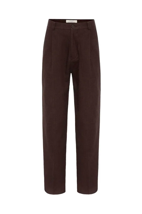 Pantalon homme Antioch Coffee taille haute en lin mélangé