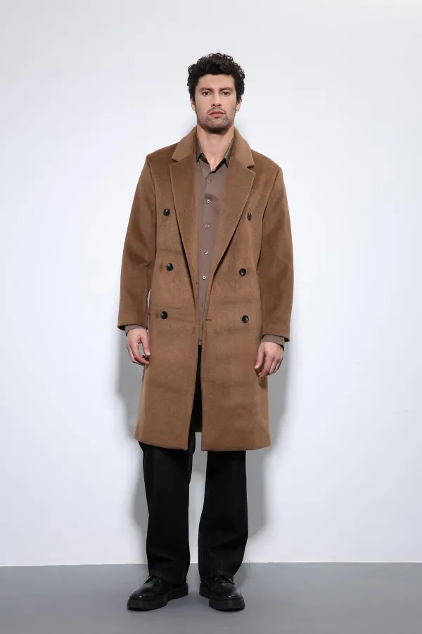 Antioch Coffee Wool Blend Double-Breasted Men's Coat