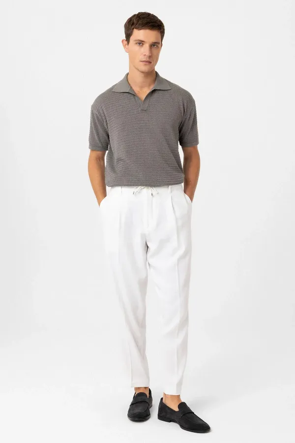 Antioch Grey Polo Collar Textured Men's Knit T-Shirt