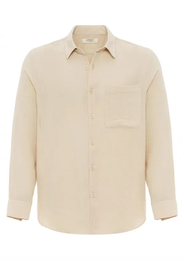 Antioch Bej Müslin Kumaş Uzun Kollu Erkek Gömlek