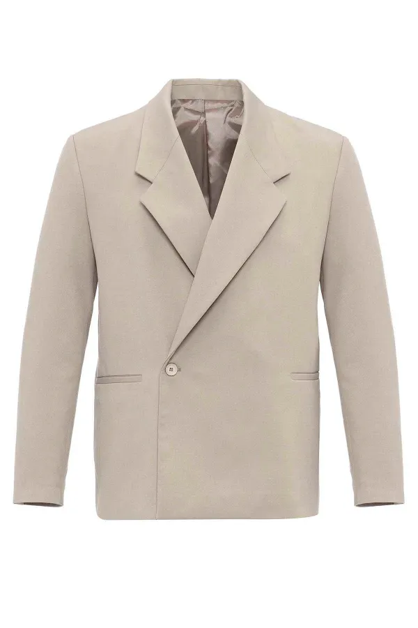 Antioch Beige Double-Breasted Men's Blazer Jacket with Welt Pockets
