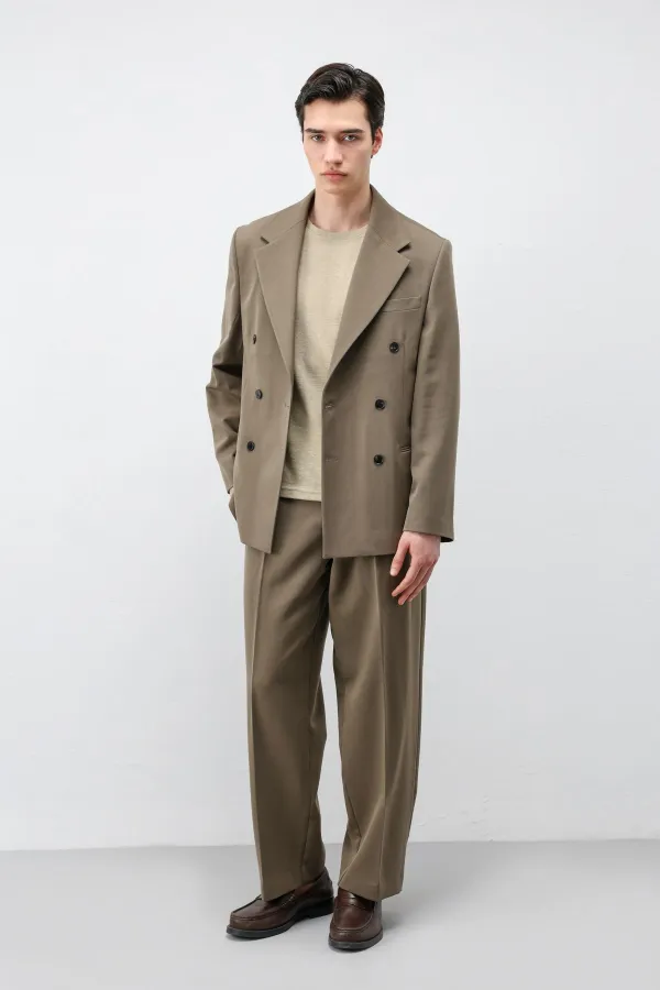Antioch Haki Relax Fit Kruvaze Erkek Blazer Ceket