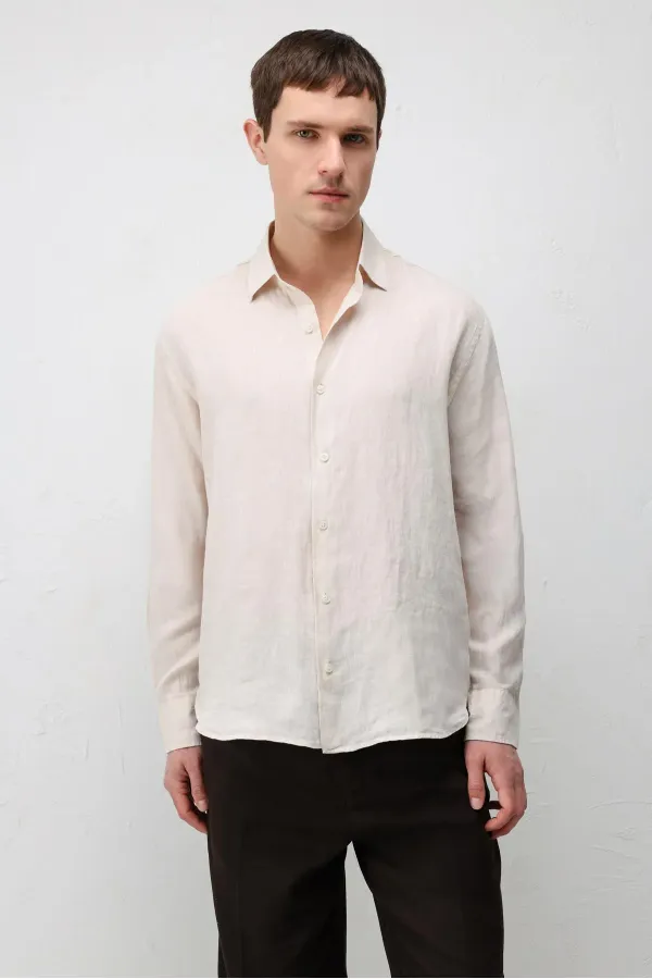 Antioch Bej 100% Keten Relax Fit Erkek Gömlek
