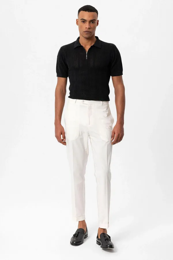 Antioch Black Polo Collar Zip-Up Knitted Men's T-Shirt