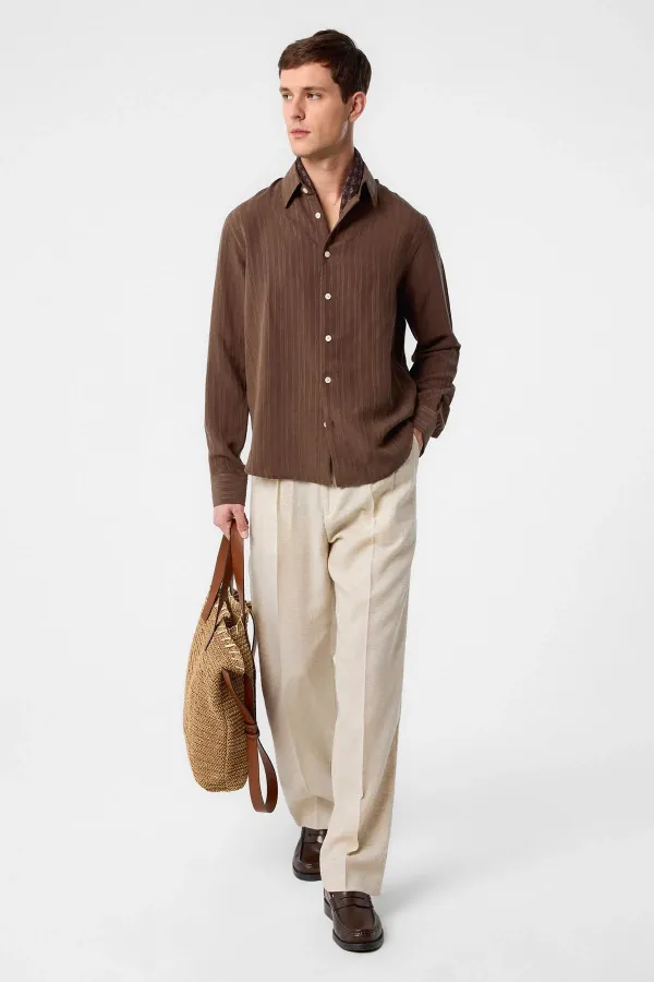 Antioch Coffee Striped and Textured Men's Shirt