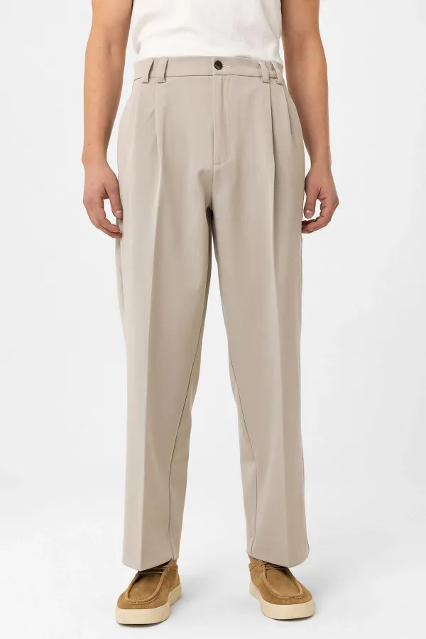 Pantalon plissé beige Antioch taille haute coupe décontractée pour homme