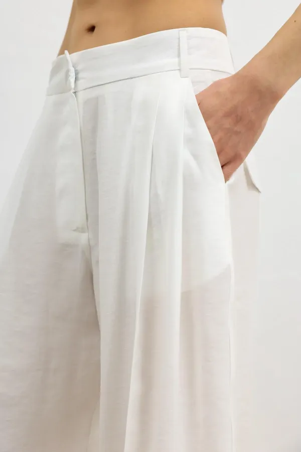 Antioch Ecru Lyocell Blend Wide Leg Women's Trousers