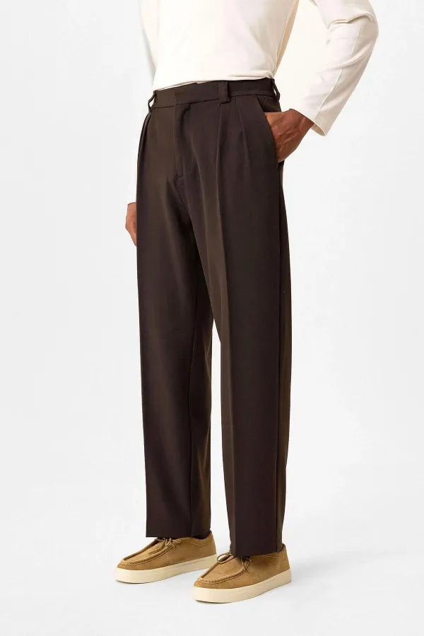 Antioch Coffee High Waist Pleated Relaxed Fit Baggy Men's Pants