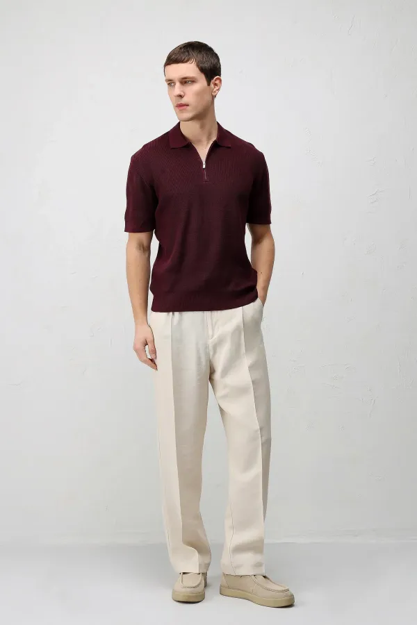 T-shirt en maille zippé Antioch Bordo Comfort Slim pour homme