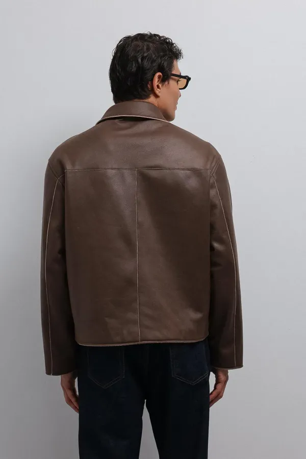 Veste pour homme Antioch Coffee Relax Fit en similicuir