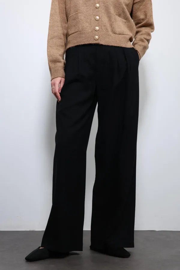 Antioch Siyah Bel Lastikli Pileli Kadın Pantolon