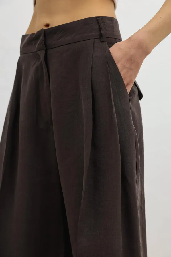 Pantalon large pour femme Antioch en mélange de lyocell marron foncé
