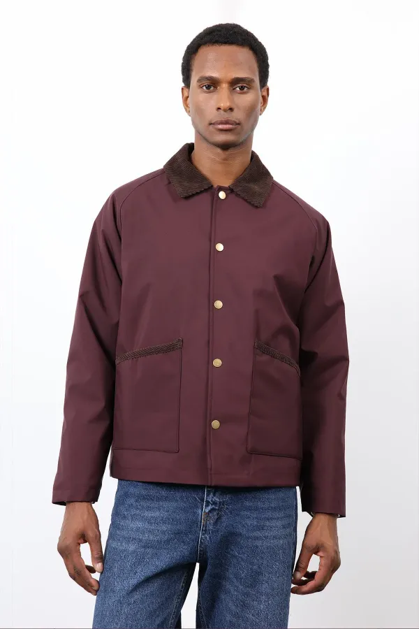 Antioch Bordo Kontrast Yaka Erkek Mont